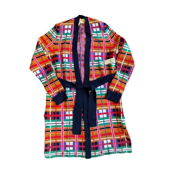 Anthropologie MOTH Long Cardigan Sweater Women’s Sz XS Willingston Plaid Belted - Picture 6 of 15